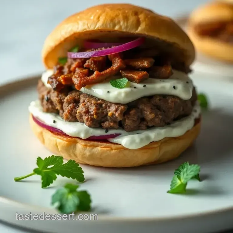 The Minted Marvel: a Juicy Lamb Burger with Feta & Tzatziki presentation
