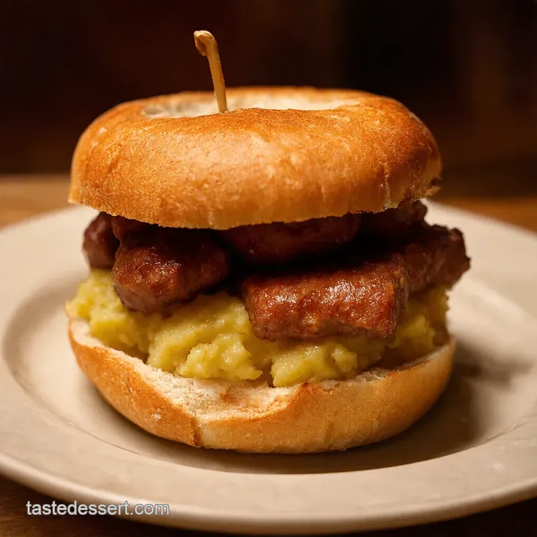The Ultimate Bangers & Mash Sandwich presentation