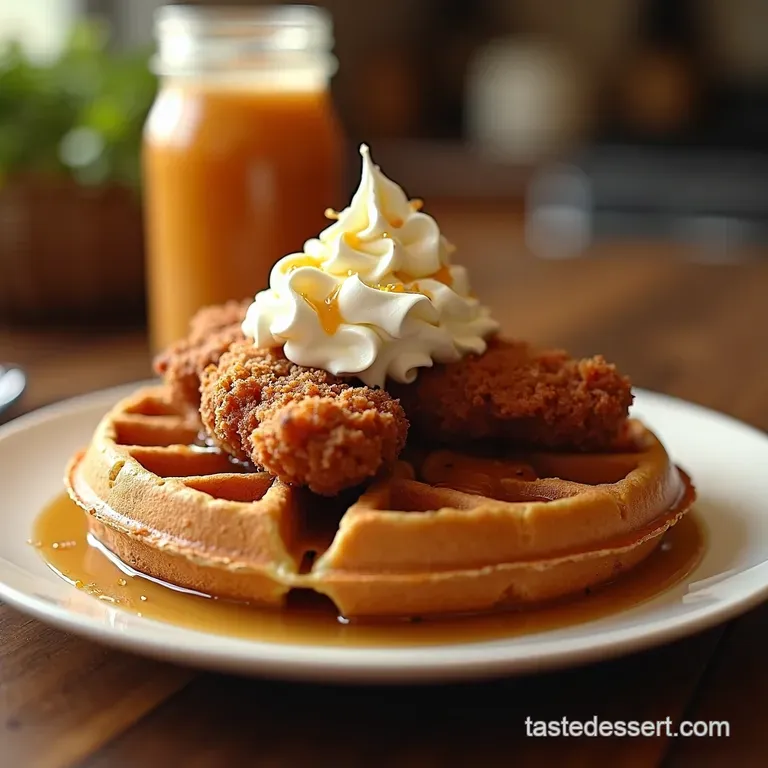 The Ultimate Crispy Southern Fried Chicken Sweet Cream Waffles presentation