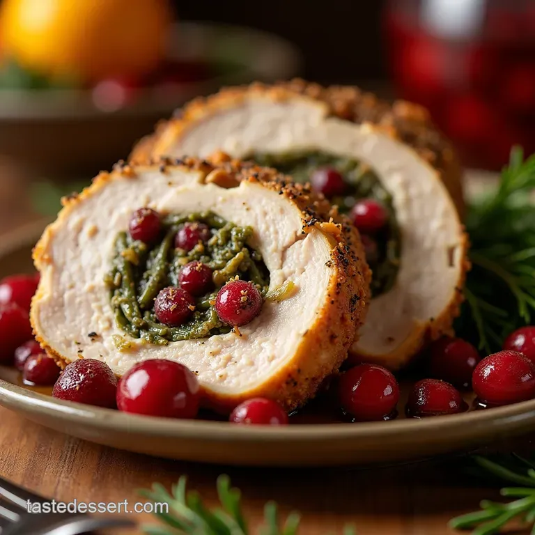 Cranberry Sage Stuffed Bronze Turkey Breast with Mulled Wine Gravy presentation