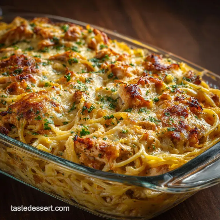 Cheesy Baconranch Delight the Ultimate Baked Crack Chicken Spaghetti presentation
