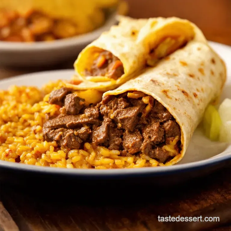 Ultimate Beef Burrito Fiesta Carne Asada Spanish Rice presentation