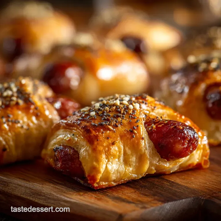 Ultimate Flaky Puff Pastry Pigs in a Blanket with Everything Bagel presentation