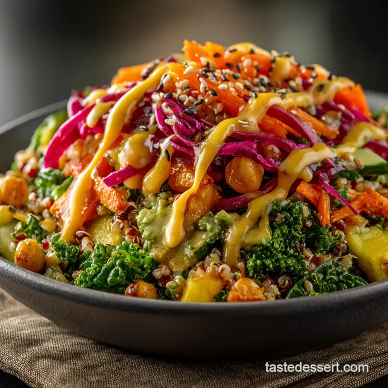 Buddha Bowl: Ultimate Rainbow Feast with Zesty Tahini Dressing presentation