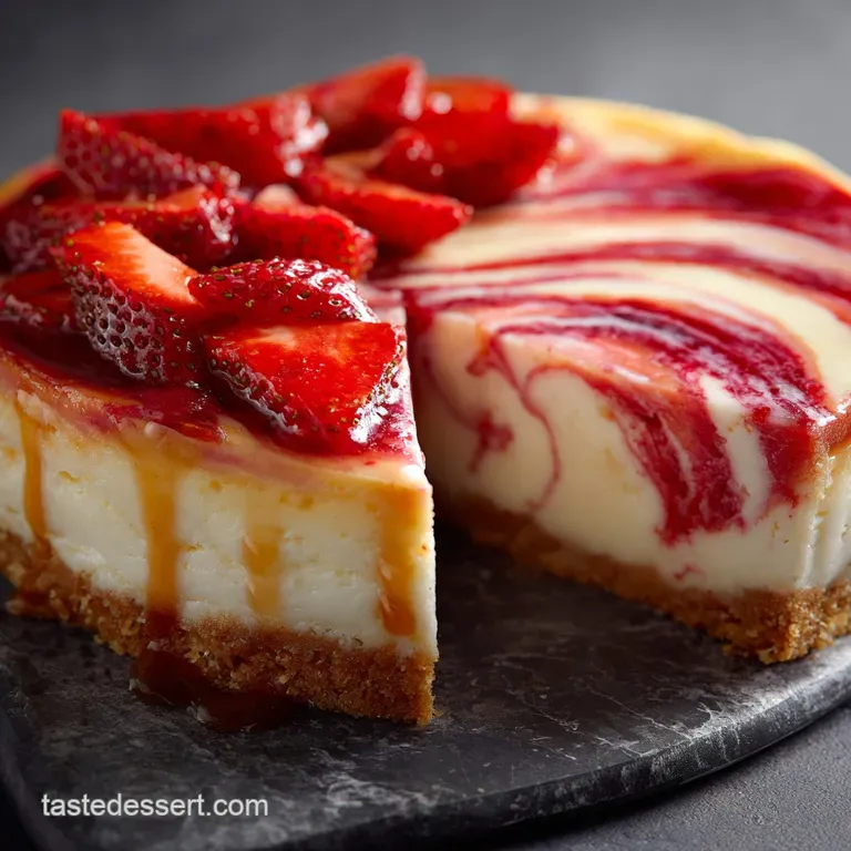 Strawberry Swirl Cheesecake: the Ultimate British-Style Baked Dessert presentation