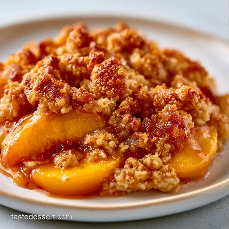 A slice of warm fruit dessert topped with a scoop of melting vanilla bean ice cream on a white ceramic plate.