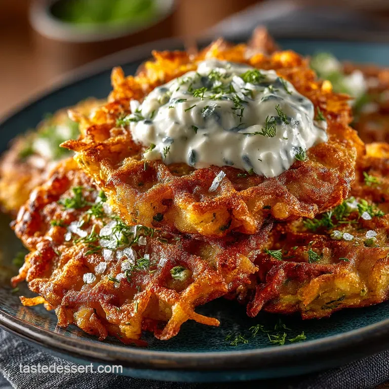 The Game Changer Crispy Waffle Iron Veggie Latkes with Zesty Cr&egrave;me Fra&icirc;che presentation