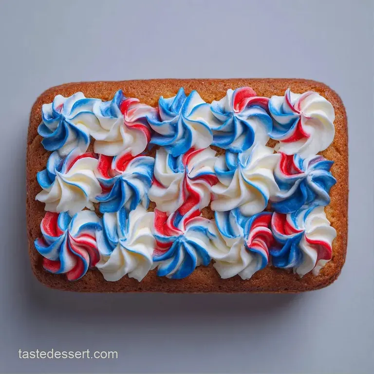 Red and white cream stripes beside a blue star-filled corner on a white platter, styled for a large celebration.