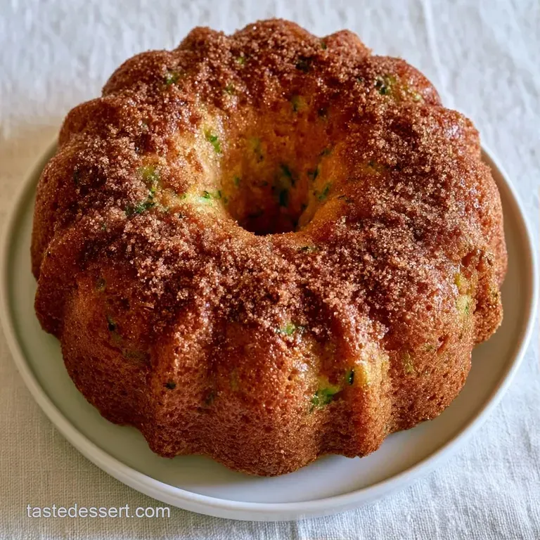 A moist slice of golden cake with a crumbly topping on a white plate, served beside a steaming cup of coffee.
