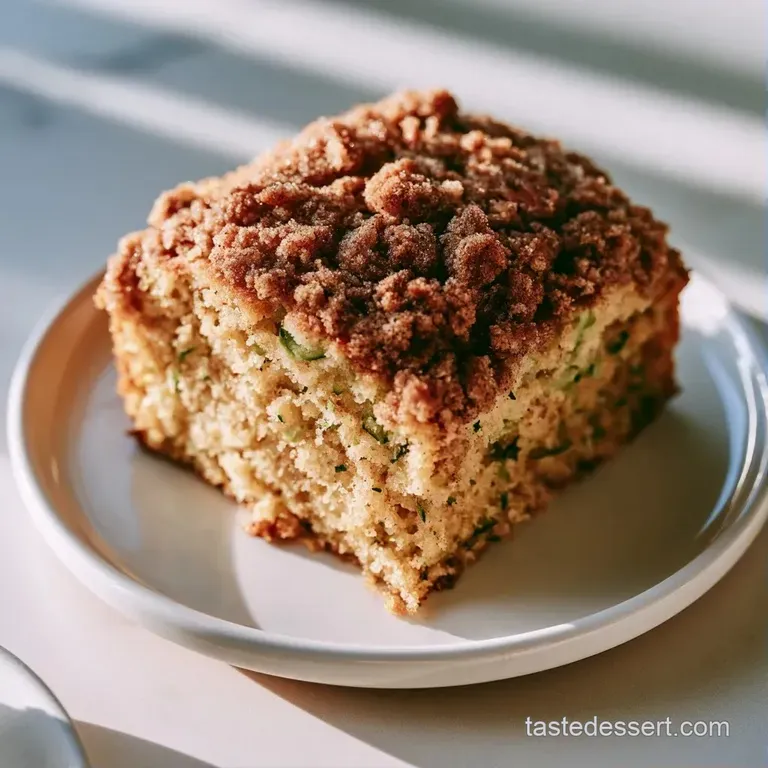 A single slice of moist cake on a white ceramic plate, garnished with a swirl of cream and a fresh mint leaf.